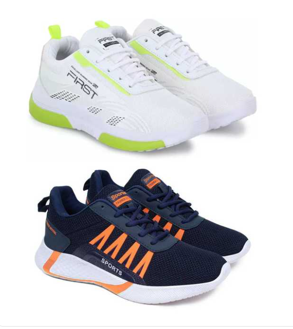 Sports Shoes For Men (White &amp; Blue, 10) (Pack of 2)