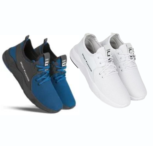 Sports Shoes for Men (Pack of 2) (White &amp; Blue, 6)