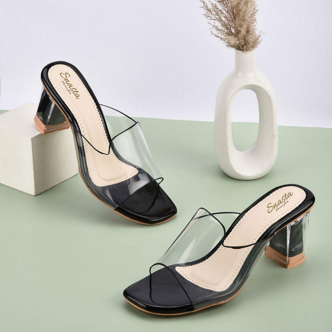 Women black transparent heel